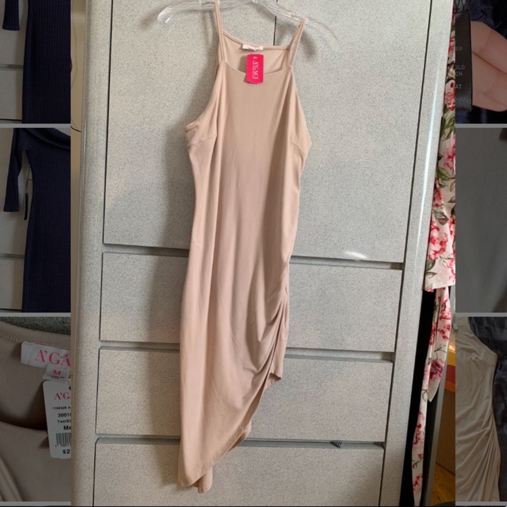 Beige Asymmetrical Midi Dress